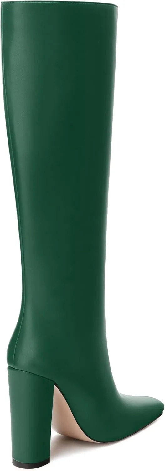 MODENCOCO Knee High Boots Women Chunky Block Heel Square Toe Dress Tall Boots for Women High Heel GoGo Long Boots Matte Fashion Sexy Casual Fall Winter