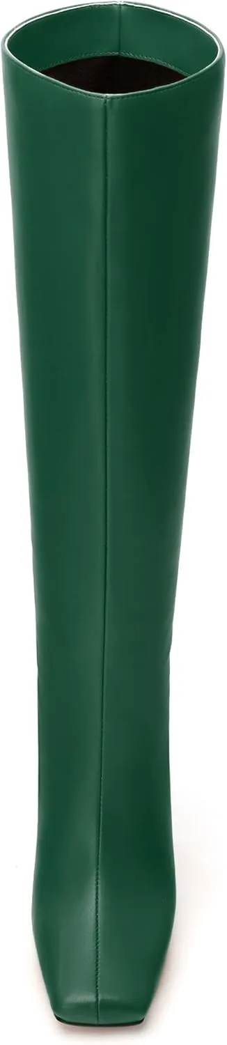 MODENCOCO Knee High Boots Women Chunky Block Heel Square Toe Dress Tall Boots for Women High Heel GoGo Long Boots Matte Fashion Sexy Casual Fall Winter
