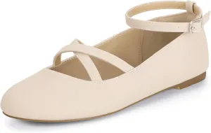 Mofri ShowHow Womens Mary Jane Flats Round Toe Mary Jane Shoes Ankle Strap Ballet Flats Shoes Wedding Casual Office Dress Shoes