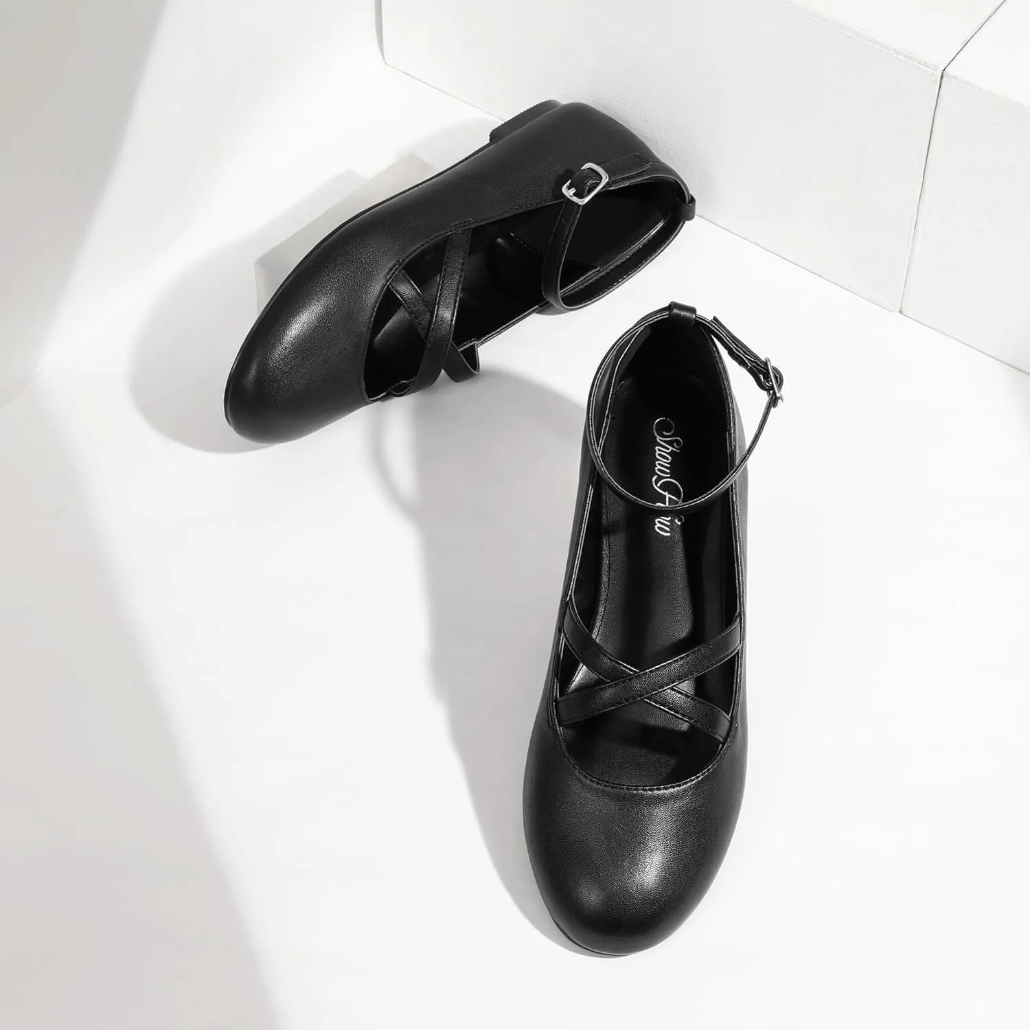 Mofri ShowHow Womens Mary Jane Flats Round Toe Mary Jane Shoes Ankle Strap Ballet Flats Shoes Wedding Casual Office Dress Shoes