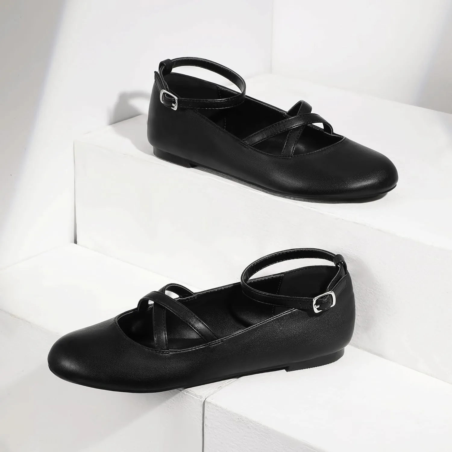 Mofri ShowHow Womens Mary Jane Flats Round Toe Mary Jane Shoes Ankle Strap Ballet Flats Shoes Wedding Casual Office Dress Shoes