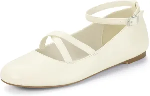 Mofri ShowHow Womens Mary Jane Flats Round Toe Mary Jane Shoes Ankle Strap Ballet Flats Shoes Wedding Casual Office Dress Shoes