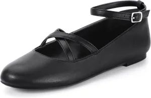 Mofri ShowHow Womens Mary Jane Flats Round Toe Mary Jane Shoes Ankle Strap Ballet Flats Shoes Wedding Casual Office Dress Shoes