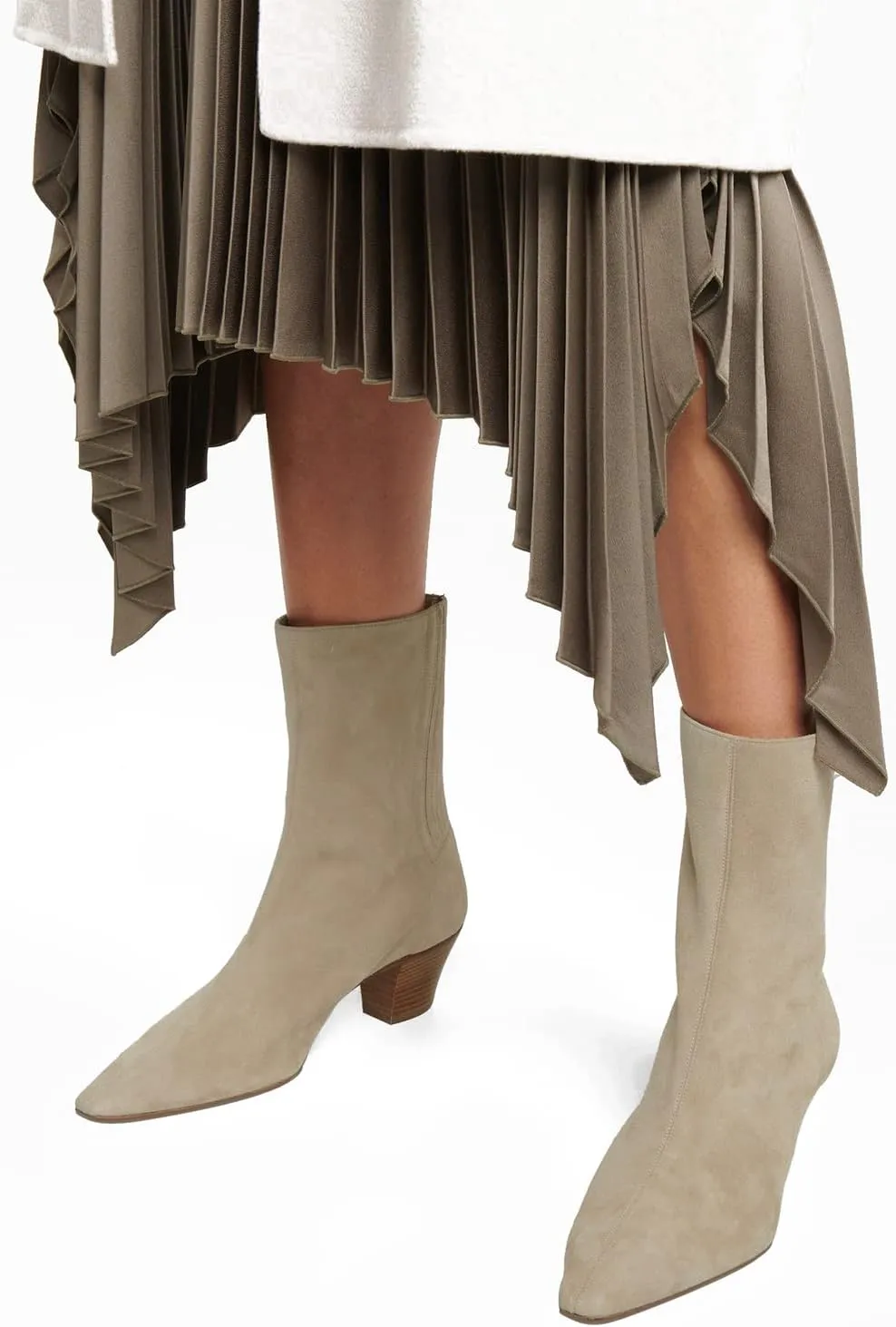MOOMMO Women Low Chunky Stacked Heel Mid Calf Cowboy Boots Pointed Toe Back Zipper 2 Inch Mid Block Heel Crocodile Western Cowgirl Boots Suede Leather Vintage Retro Sock Boots Winter Fall 4-11 M US