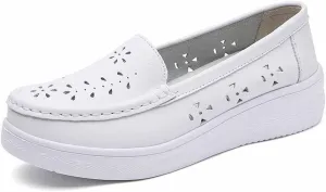 MSYINGL Women's Nursing Shoes,Waterproof Slip-Resistant Healthcare Restaurant Hospital Work Teacher Lightweight Leather Loafers