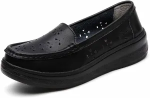 MSYINGL Women's Nursing Shoes,Waterproof Slip-Resistant Healthcare Restaurant Hospital Work Teacher Lightweight Leather Loafers