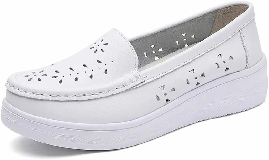MSYINGL Women's Nursing Shoes,Waterproof Slip-Resistant Healthcare Restaurant Hospital Work Teacher Lightweight Leather Loafers