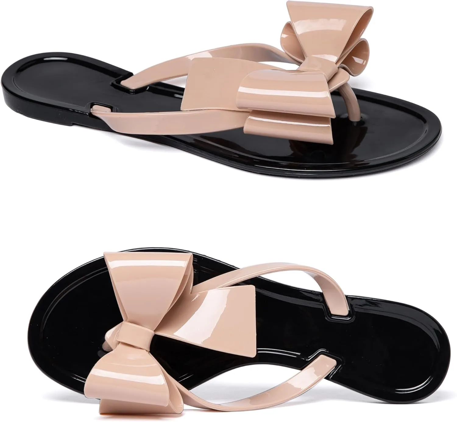 Mtzyoa Women Flip-Flops Flat Sandals Jelly Bow Beach Flat Rivets Rain Cute Dressy Summer Sandals