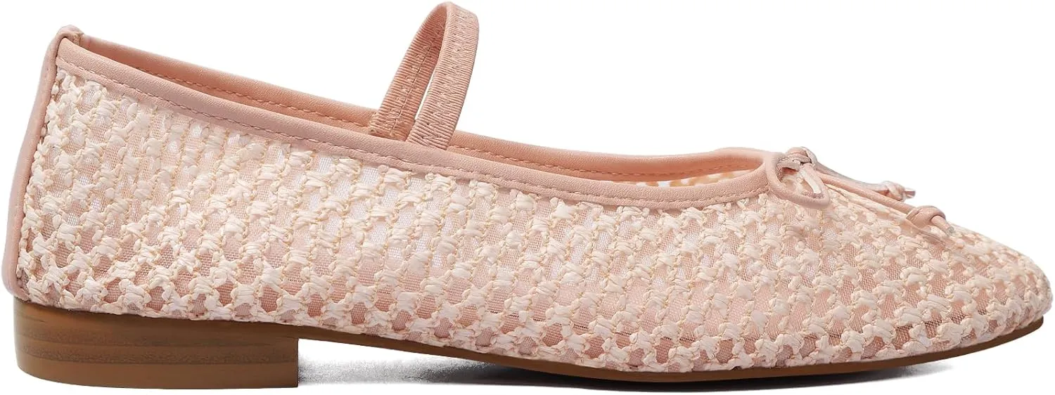 MUCCCUTE Mesh Ballet Flats for Women Round Toe Mesh Mary Jane Flats Shoes with Strap Ballerina Shoes Casual Dressy Office