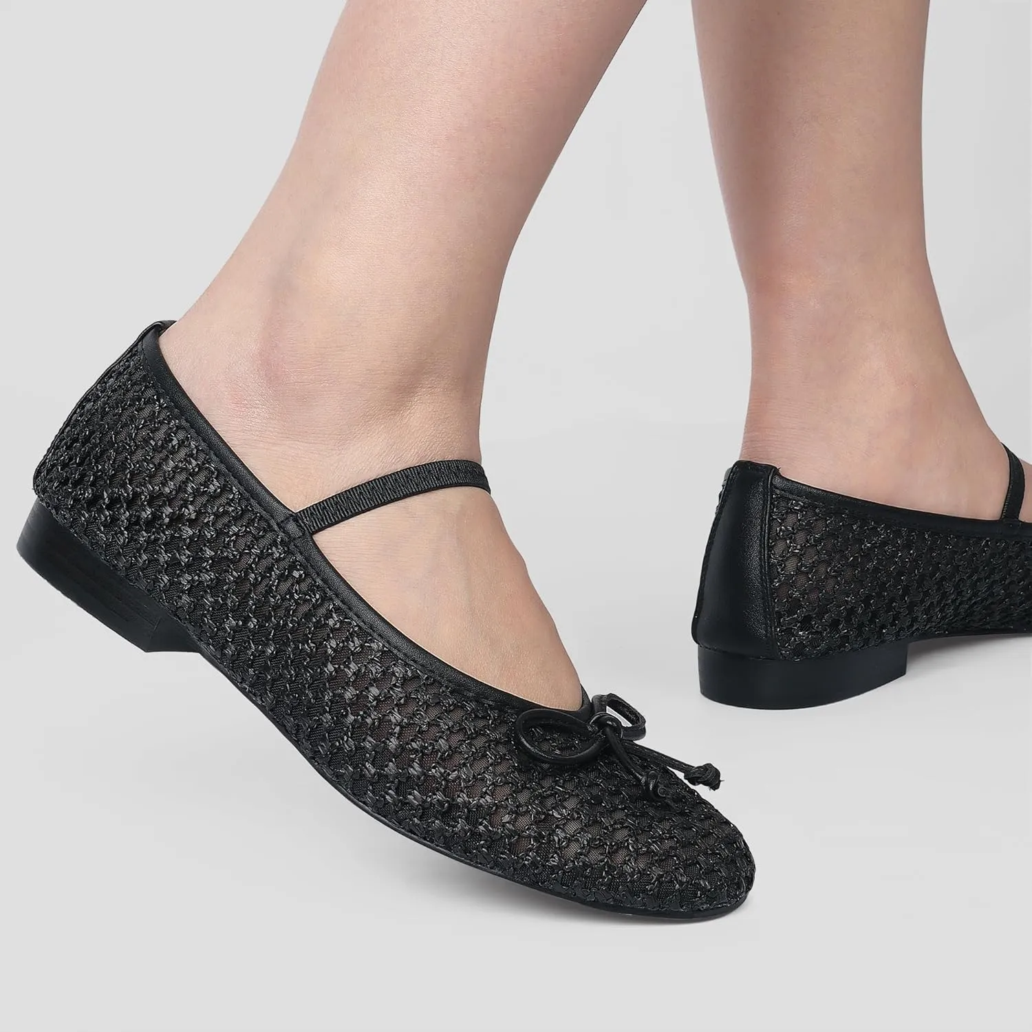 MUCCCUTE Mesh Ballet Flats for Women Round Toe Mesh Mary Jane Flats Shoes with Strap Ballerina Shoes Casual Dressy Office