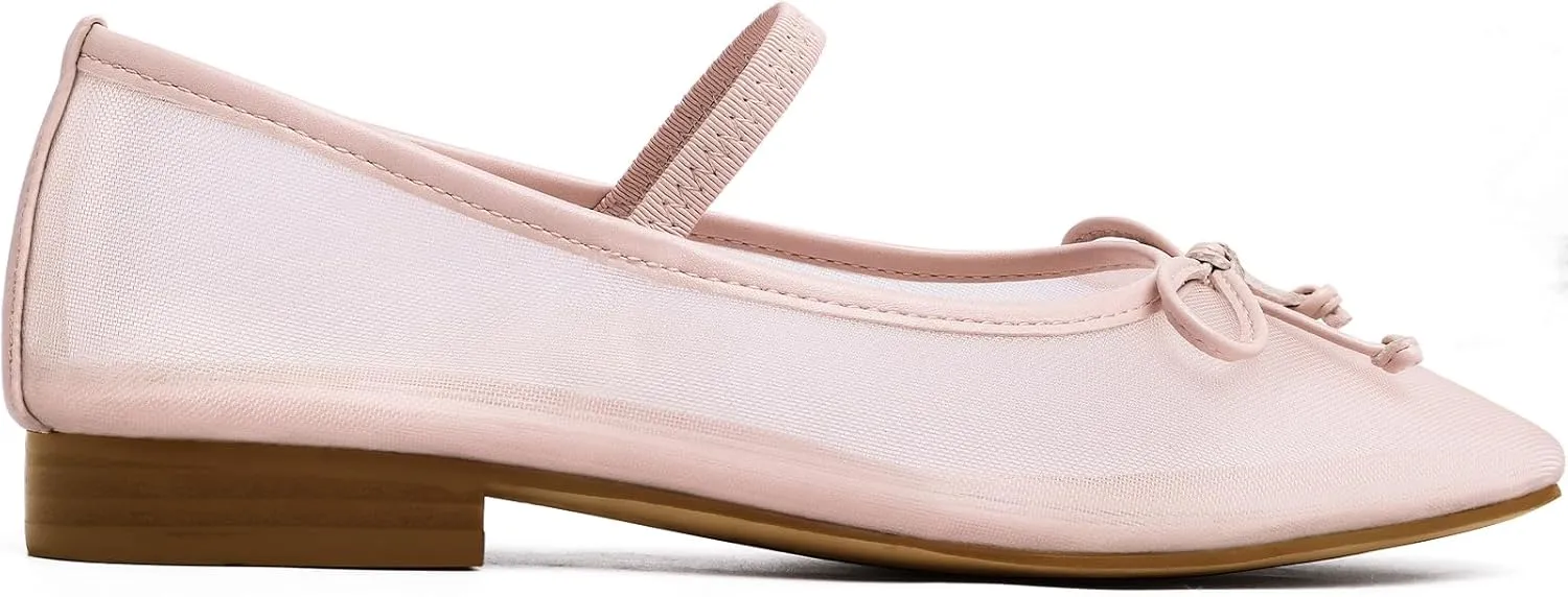 MUCCCUTE Mesh Ballet Flats for Women Round Toe Mesh Mary Jane Flats Shoes with Strap Ballerina Shoes Casual Dressy Office