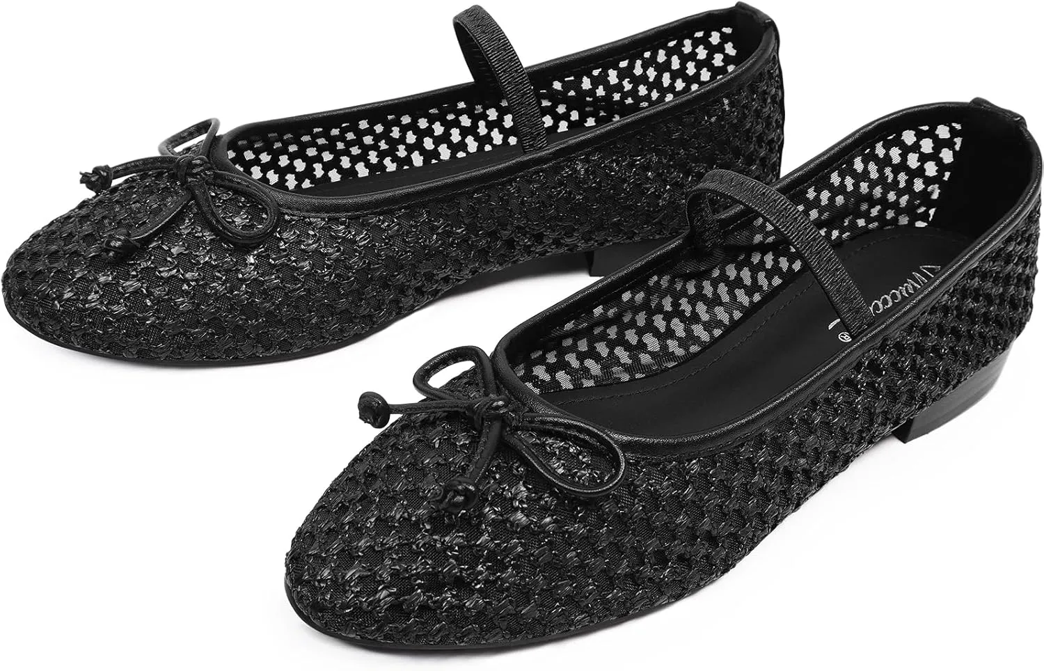 MUCCCUTE Mesh Ballet Flats for Women Round Toe Mesh Mary Jane Flats Shoes with Strap Ballerina Shoes Casual Dressy Office