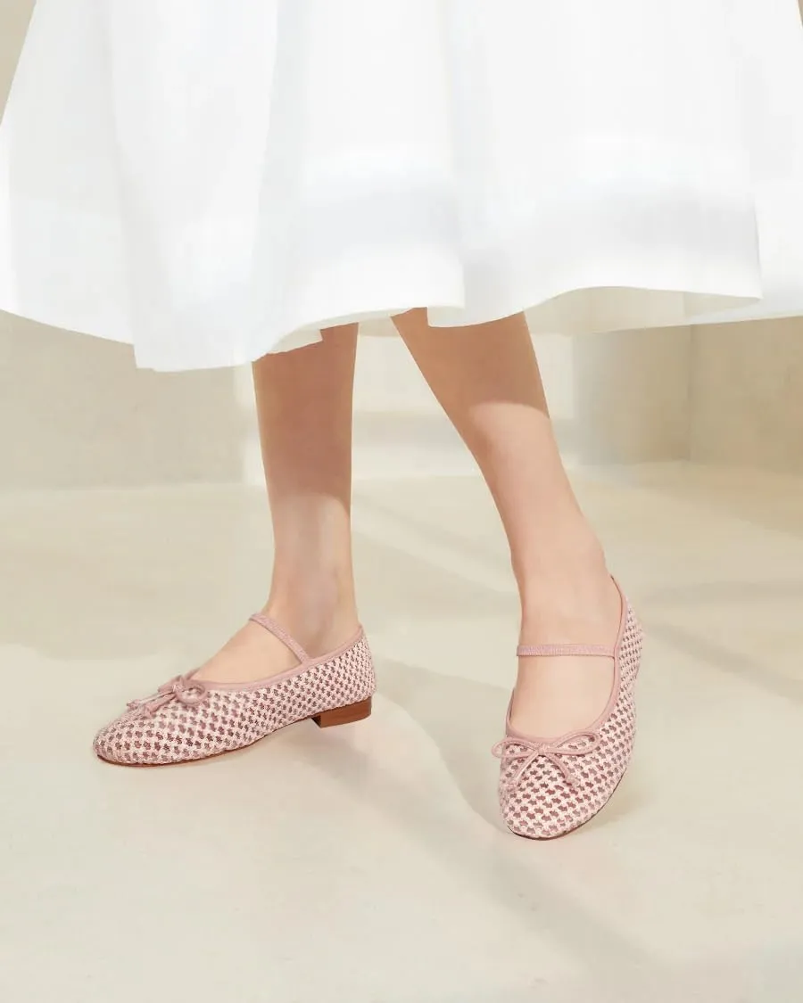 MUCCCUTE Mesh Ballet Flats for Women Round Toe Mesh Mary Jane Flats Shoes with Strap Ballerina Shoes Casual Dressy Office
