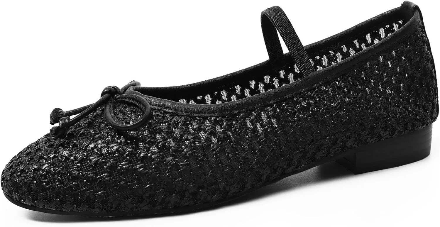 MUCCCUTE Mesh Ballet Flats for Women Round Toe Mesh Mary Jane Flats Shoes with Strap Ballerina Shoes Casual Dressy Office