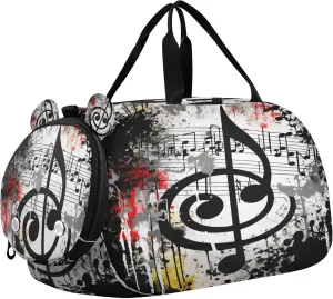 Music Clef Youth Sports & Travel Duffle Bag with Shoe Compartment,Waterproof Gym Bag for Girls and Boys (Overnight Essentials Organizer)