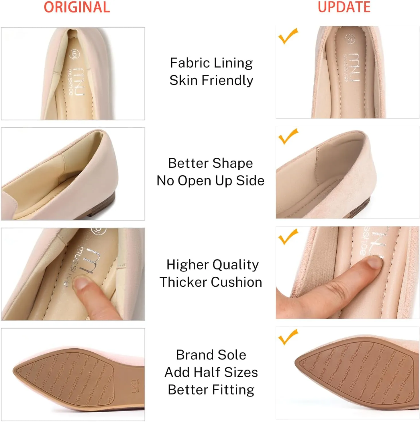 MUSSHOE Flat Shoes Women Comfortable Pointed Toe Women's Flats
