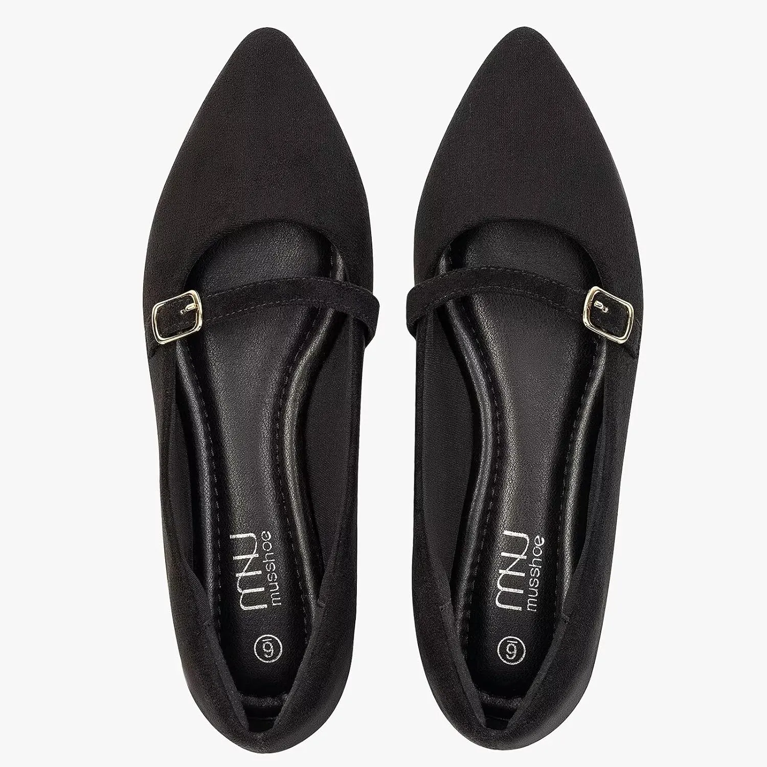 MUSSHOE Women Flats Comfortable Pointed Toe Flats Shoes with Strap PU Leather Slip on Shoes for Women