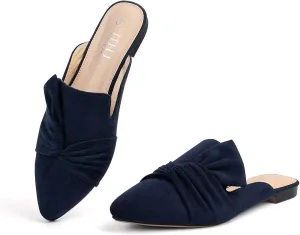 MUSSHOE Women Mules Slip On Comfortable Pointed Toe Mules for Women Flats with Knot