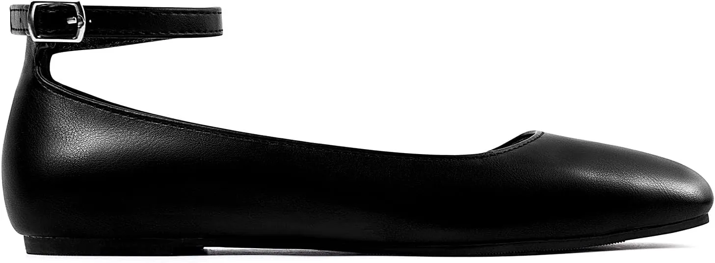 MUSSHOE Women's Ballet Flats Mary Jane Shoes, Square Toe Ballet Flats Shoes, Women's Ankle Strap Flats Shoes, Flats for Women Dressy with Adjustable Buckle