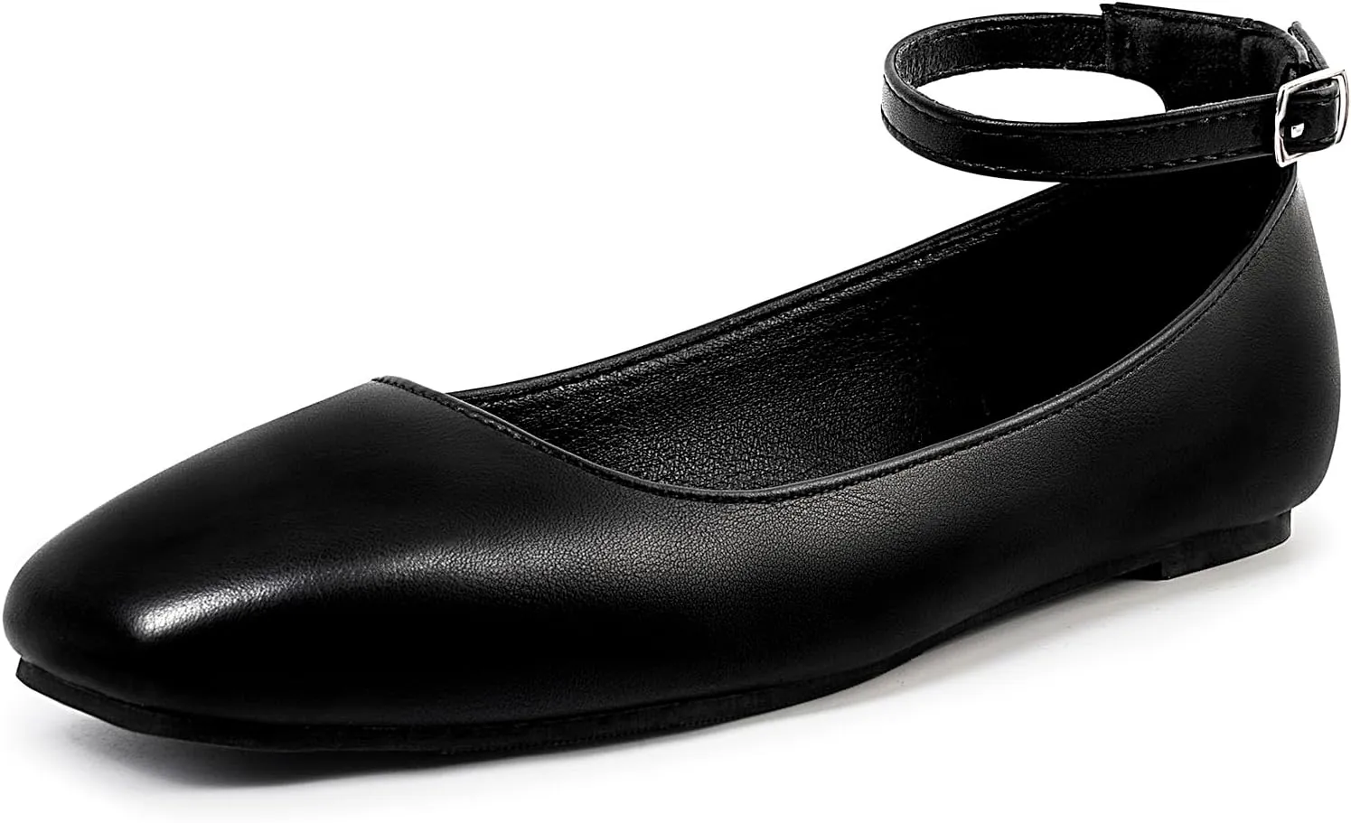 MUSSHOE Women's Ballet Flats Mary Jane Shoes, Square Toe Ballet Flats Shoes, Women's Ankle Strap Flats Shoes, Flats for Women Dressy with Adjustable Buckle