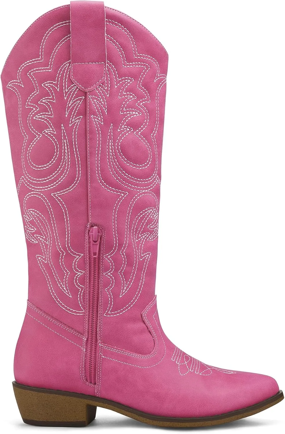 mysoft Women's Cowboy Boots Mid Calf Cowgirl Embroidered Western Pointed Toe Chunky Heel Pull On Knee High Boots