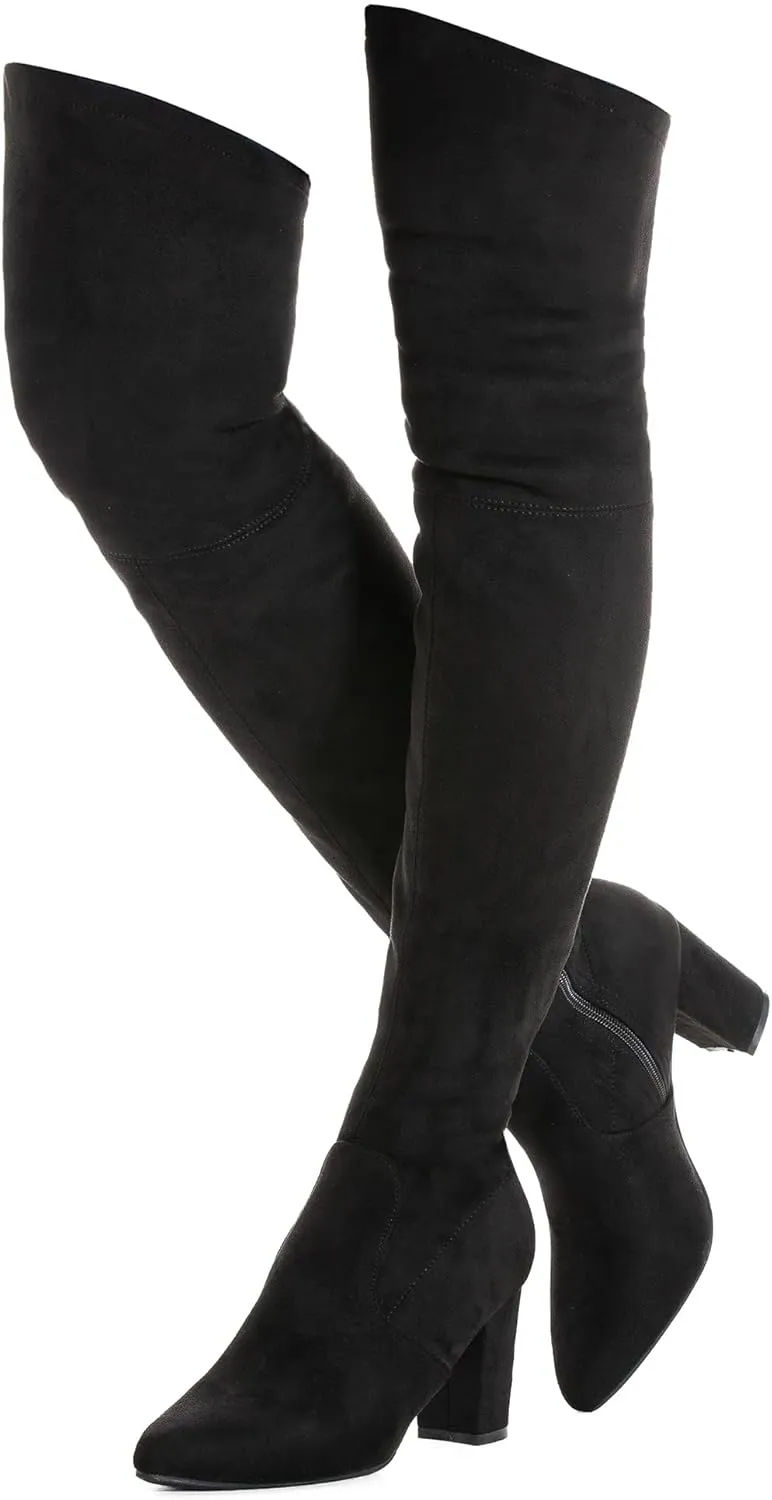 N.N.G Women Over the Knee Boots Thigh High Suede Black Long Block Winter Chunky Above The Knee Pointed toe Boots