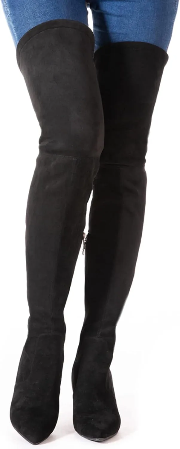 N.N.G Women Over the Knee Boots Thigh High Suede Black Long Block Winter Chunky Above The Knee Pointed toe Boots