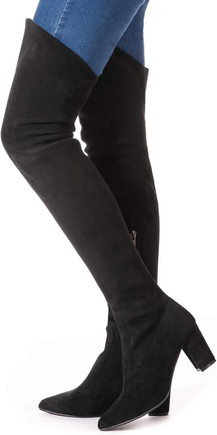 N.N.G Women Over the Knee Boots Thigh High Suede Black Long Block Winter Chunky Above The Knee Pointed toe Boots