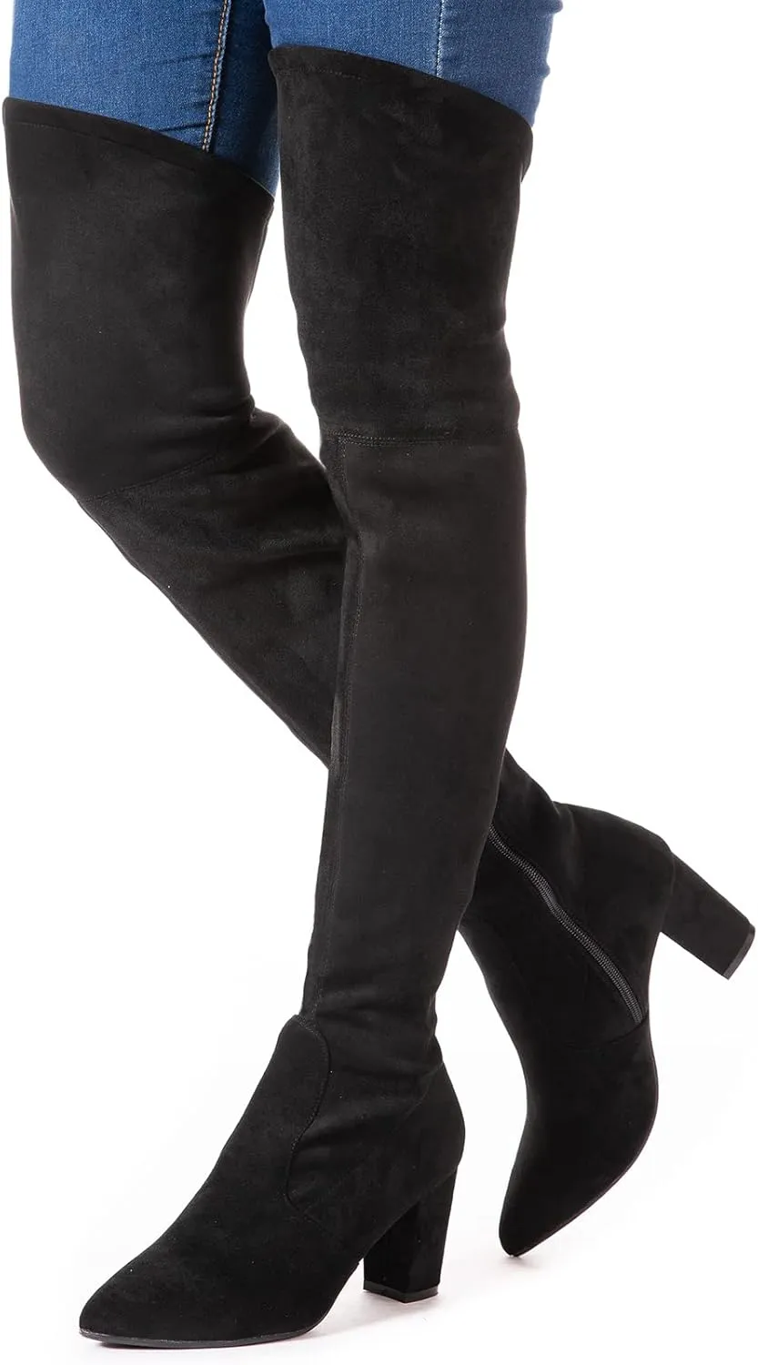 N.N.G Women Over the Knee Boots Thigh High Suede Black Long Block Winter Chunky Above The Knee Pointed toe Boots