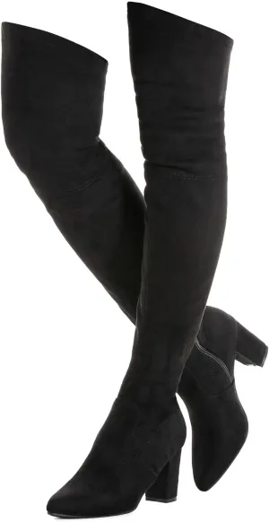 N.N.G Women Over the Knee Boots Thigh High Suede Black Long Block Winter Chunky Above The Knee Pointed toe Boots
