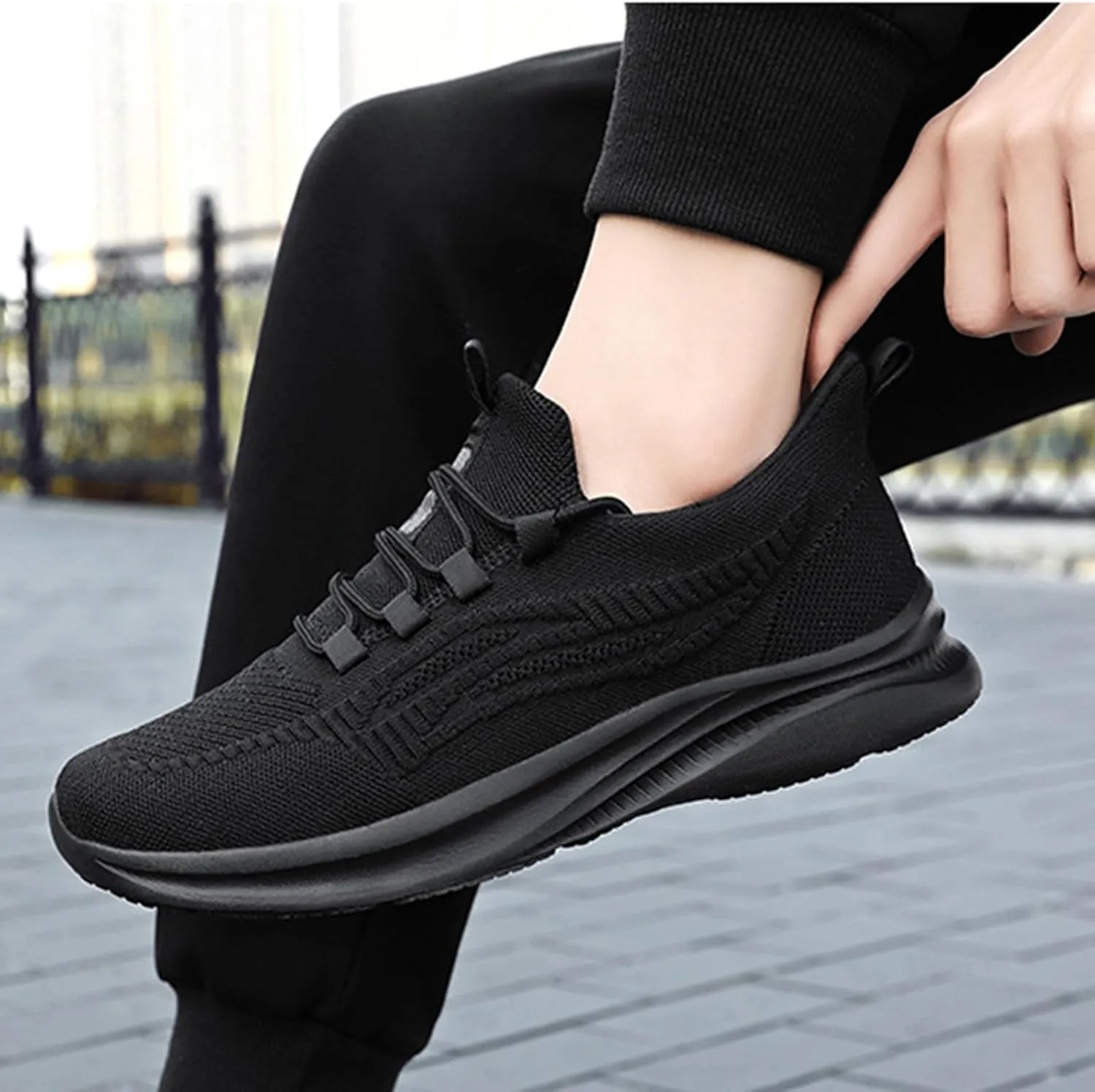 Non Slip Shoes for Women - Black, Flat Heel, Lace-Up, Mesh, Walking, Work, Casual, Medical, Spring, Summer, Fall