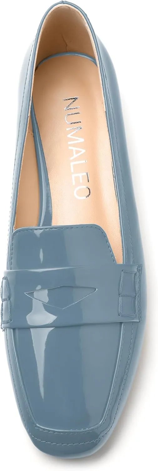 NUMALEO Women's Loafers Penny Loafers Fashion Comfortable Slip On Flats for Women Low Heel Chunky Pumps Patent Heels Work Office Dressy Shoes
