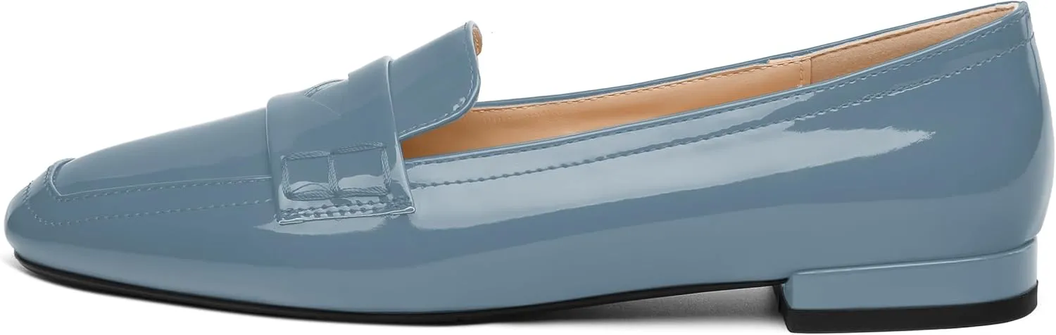 NUMALEO Women's Loafers Penny Loafers Fashion Comfortable Slip On Flats for Women Low Heel Chunky Pumps Patent Heels Work Office Dressy Shoes