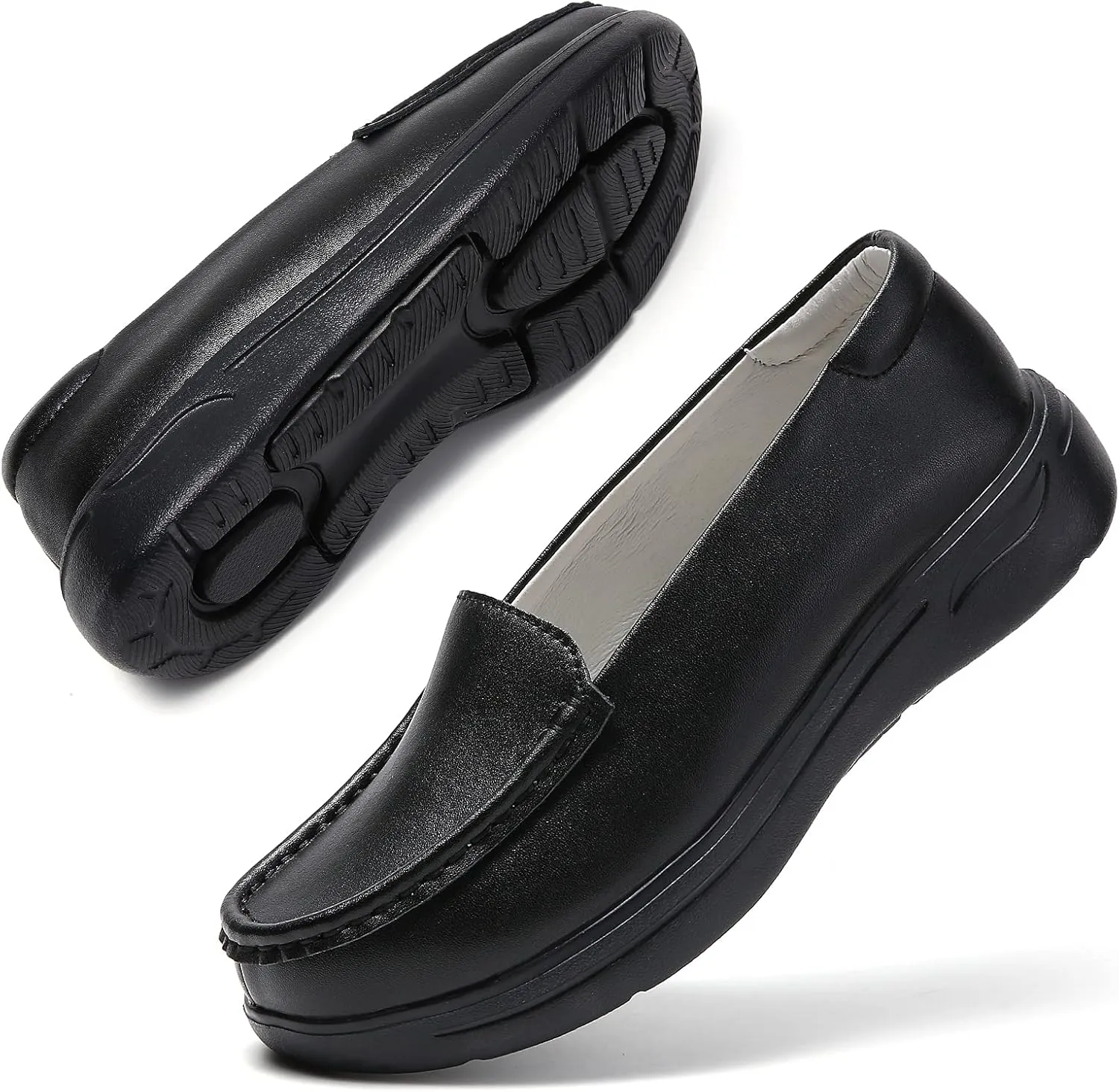 Nurse Shoes Women Nursing Work Healthcare Slip Resistant Breathable Restaurant Food Service Lightweight Leather Loafers