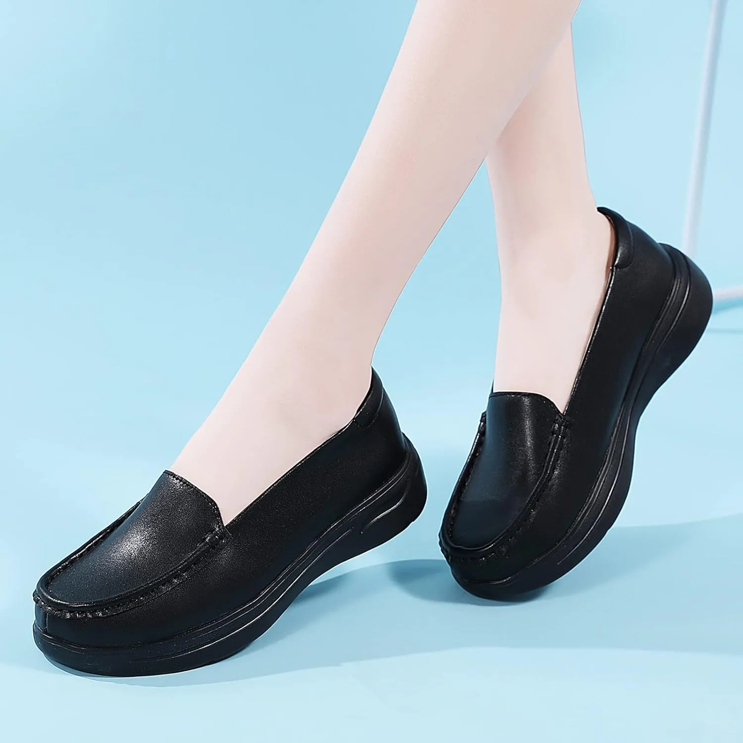 Nurse Shoes Women Nursing Work Healthcare Slip Resistant Breathable Restaurant Food Service Lightweight Leather Loafers