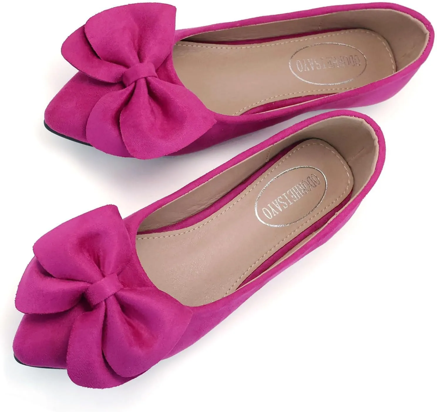 ODORHEISAYO Women's Dress Shoes for Women Office Shoes, Suede Ballet Flats Shoes Dressy, Casual Bows Flats for Women, Soft Slip ons Womens Shoes Dressy for Holiday Wedding Work Party