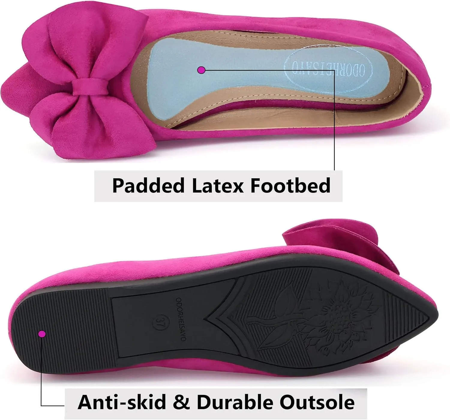 ODORHEISAYO Women's Dress Shoes for Women Office Shoes, Suede Ballet Flats Shoes Dressy, Casual Bows Flats for Women, Soft Slip ons Womens Shoes Dressy for Holiday Wedding Work Party