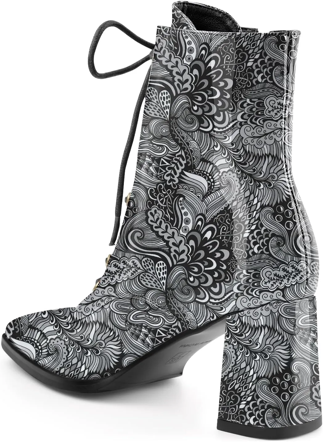 Oh Mispares Women's Chunky Heel Ankle Boots Square Toe Lace-up Chunky Block Heeled Side Zipper Short Booties Comfortable Walking Boot Shoes