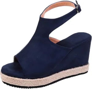 oiangi Slingback Sandals for Women Wedge Heel Summer Casual Fish Mouth Open Toe Suede Buckle Platform Sandals Solid Comfortable Chunky High Heel Shoes