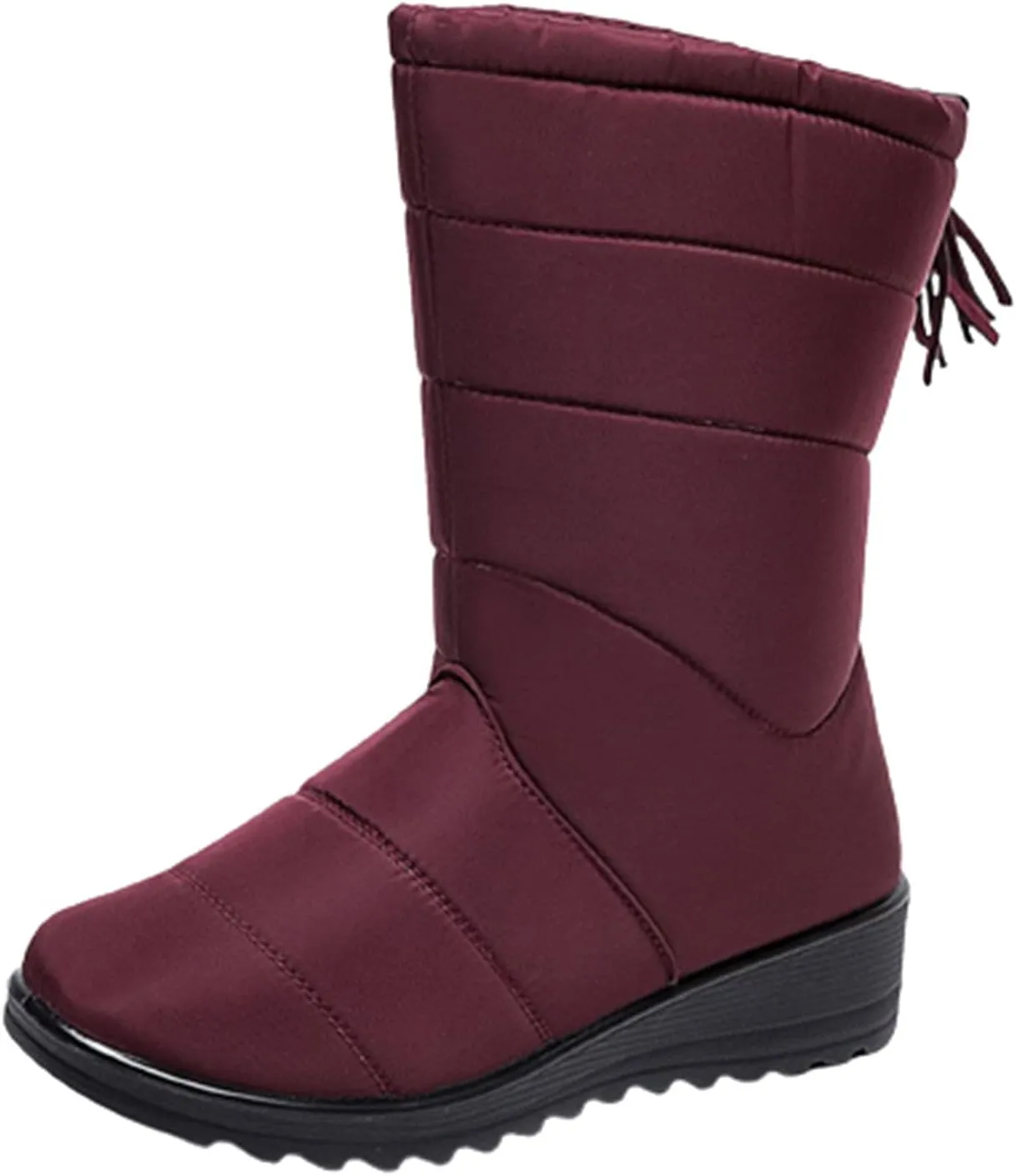 oiangi Snow Boots for Women Winter High Tube Fringed Round Toe Warm Waterproof Cloth Mid-Calf Boot Comfortable Stretch Slip-On Wedges Casual Shoes