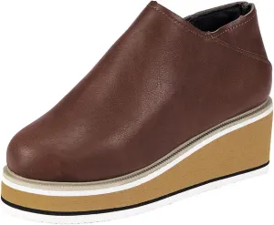 oiangi Wedge Ankle Boots for Women Platform Vintage Round Toe Closed Toe Side Zipper High Heel Booties Solid Color Casual Comfortable Ladies Shoes
