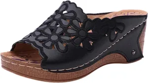 oiangi Wedge Sandals for Women Casual Summer Flower Hollow Open Toe Slip-on Platforms Slipper Comfortable Outdoor Ladies Shoes Flip Flops Sandalias
