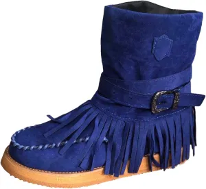 oiangi Women's Ankle Boots & Booties Fashion Tassel Round Toe Buckle Slip On Platform Short Boots Retro Comfortable Casual Fringe Flat Shoes