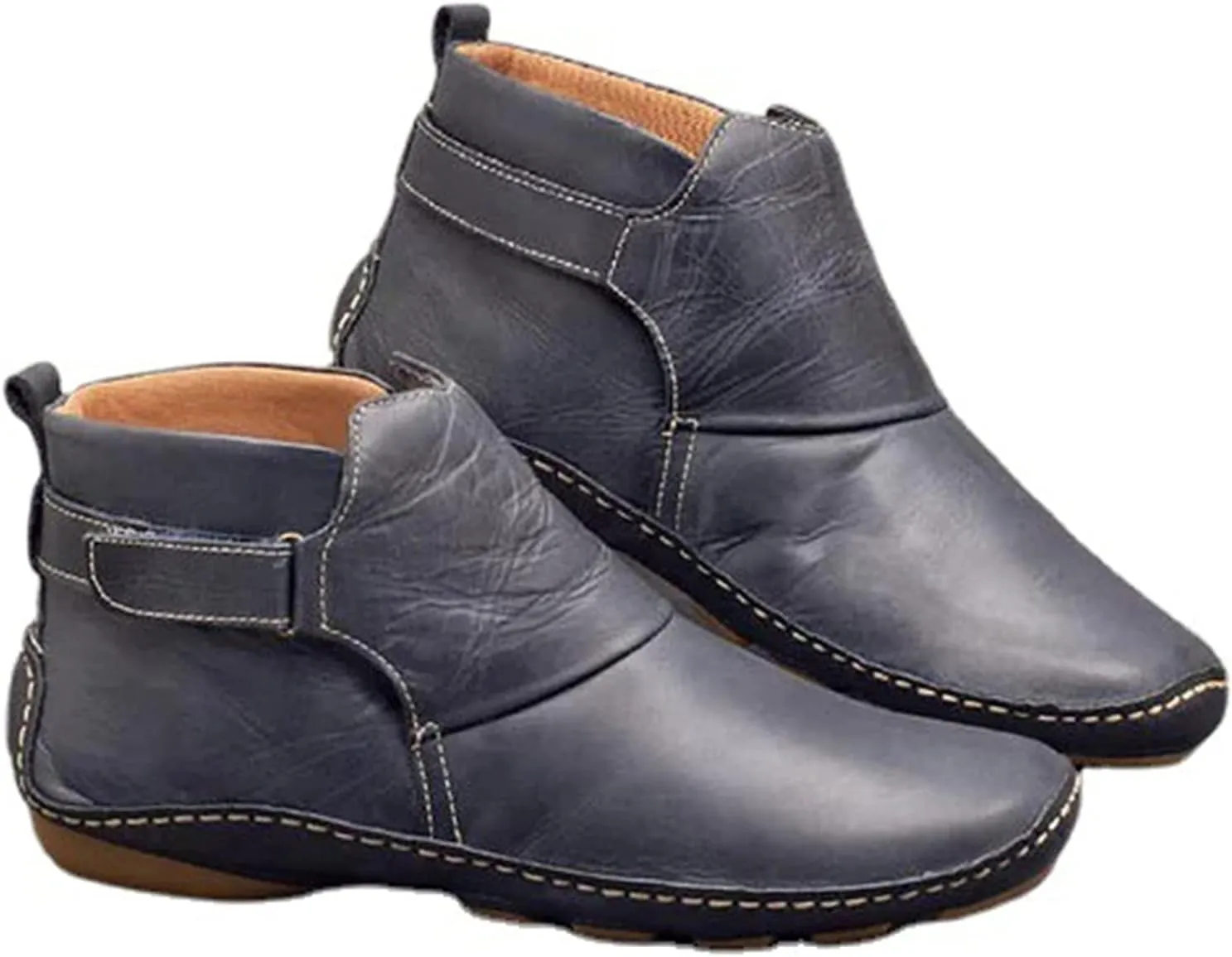 oiangi Womens Ankle Boots Fashion Buckle Strap Round Toe Low Wedge Heel Booties Retro Comfortable Casual Non-slip Riding Shoes