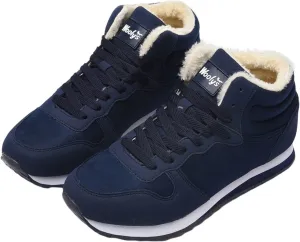 oiangi Womens Lace Up Snow Boots - Fashion Round Toe Plush Warm Flat Couples Cotton Shoes Comfortable Lightweight Casual High Top Non-slip Booties