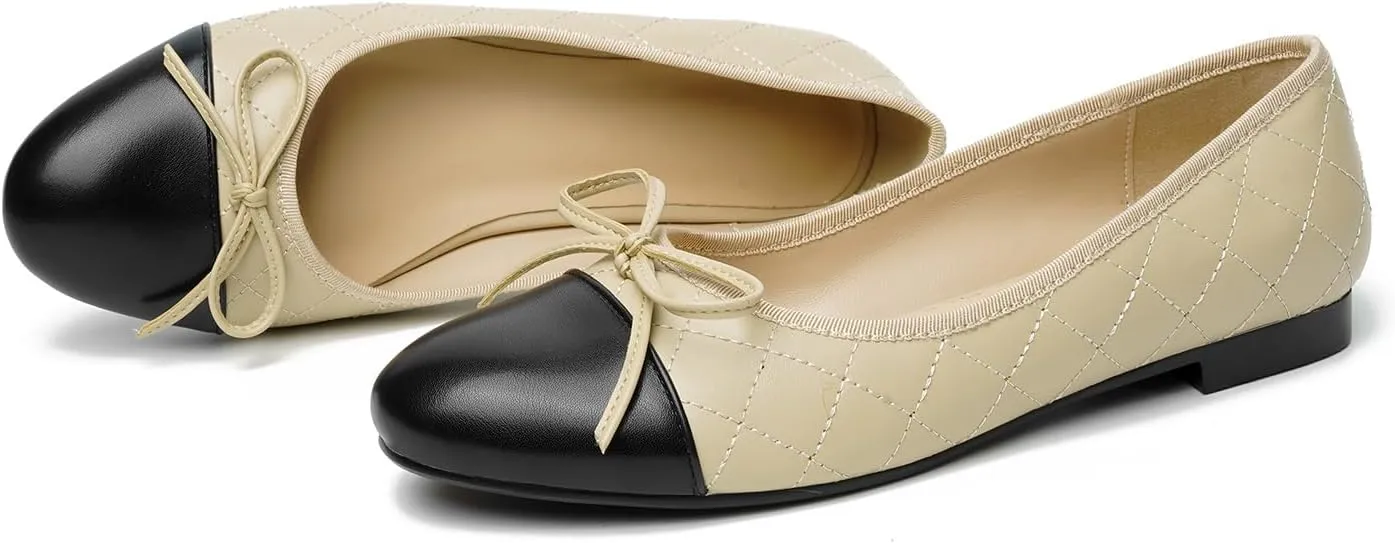 olomisa Ballet Flats for Women, Round Closed Toe Flats Cute Bow-Knot Comfortable Slip On Flat Shoes