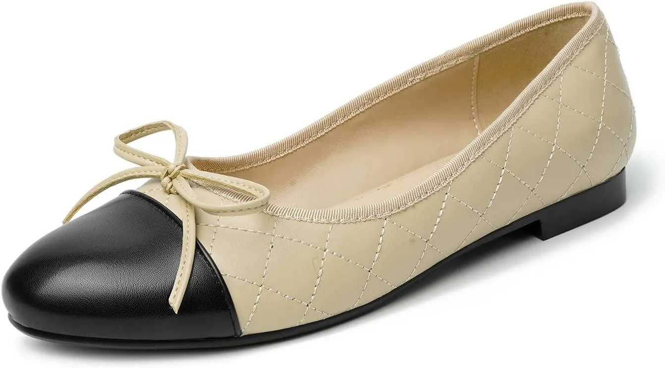 olomisa Ballet Flats for Women, Round Closed Toe Flats Cute Bow-Knot Comfortable Slip On Flat Shoes