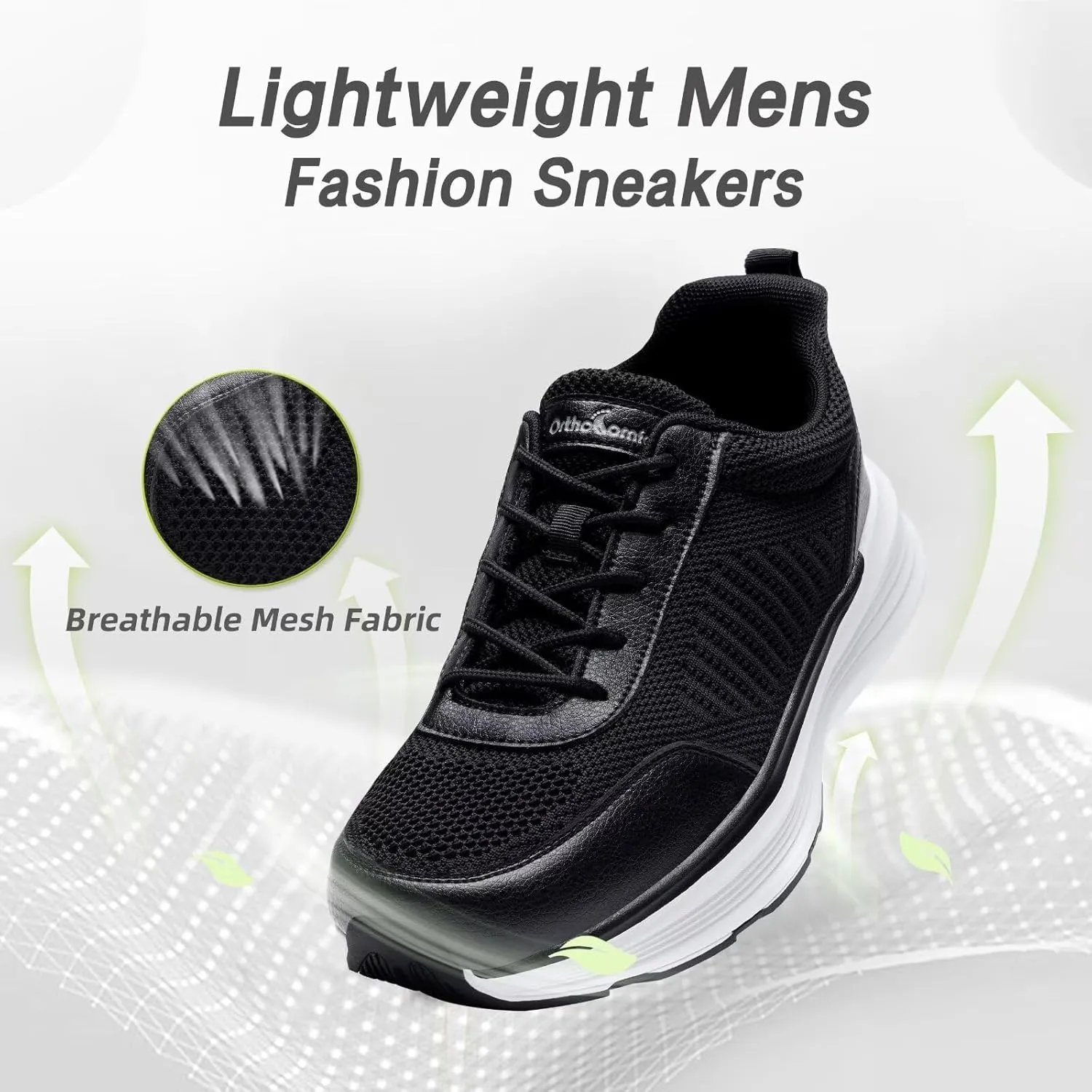OrthoComfoot Men's Orthopedic Fashion Sneakers with Arch Support: Casual Plantar Fasciitis Walking Shoes for Flat Feet, Comfortable Orthotic Outdoor Shoes for Foot and Heel Pain Relief