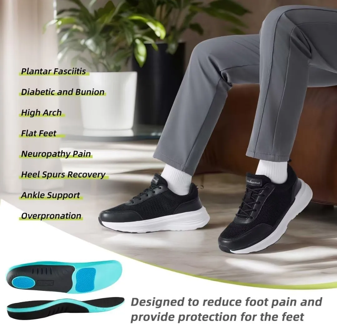 OrthoComfoot Men's Orthopedic Fashion Sneakers with Arch Support: Casual Plantar Fasciitis Walking Shoes for Flat Feet, Comfortable Orthotic Outdoor Shoes for Foot and Heel Pain Relief