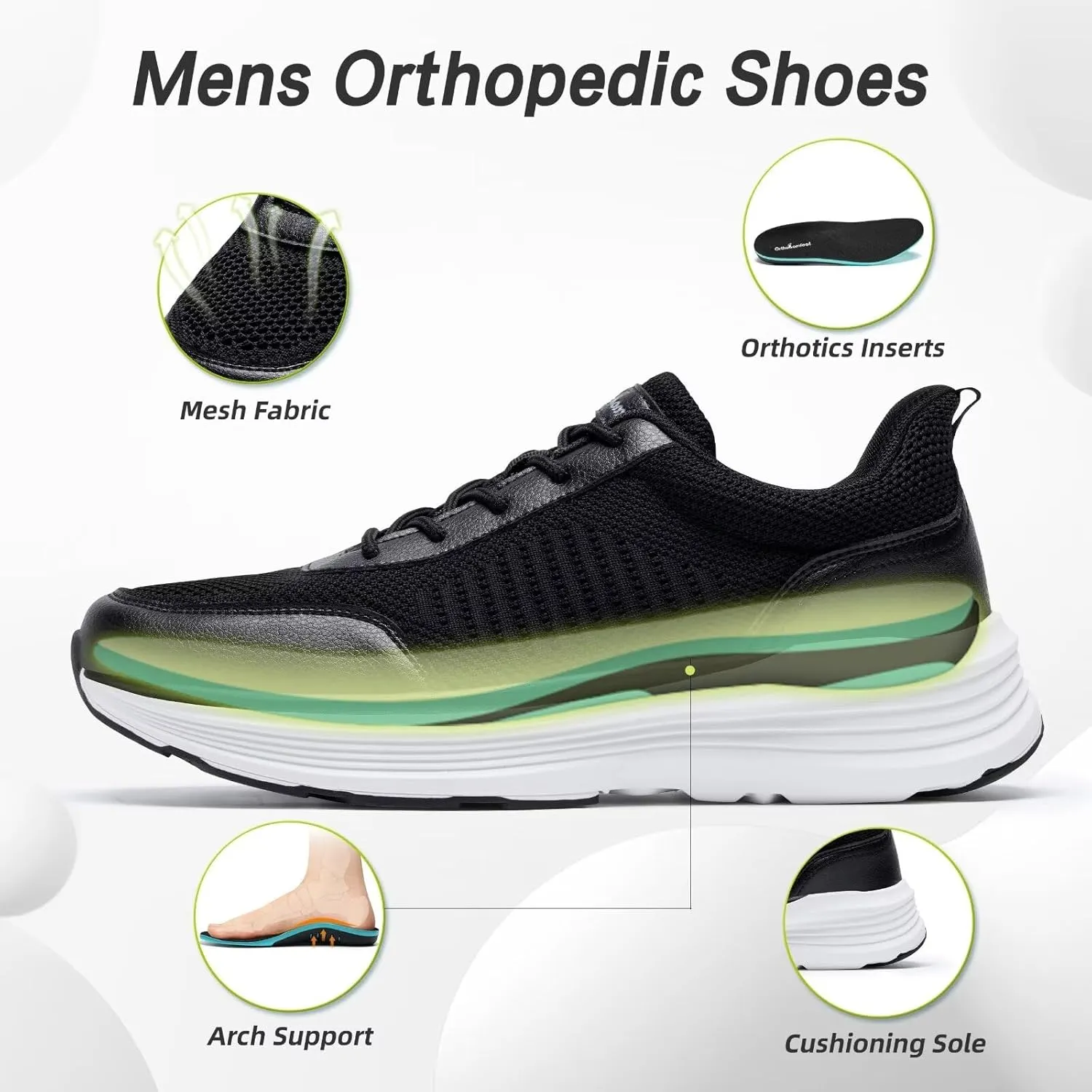 OrthoComfoot Men's Orthopedic Fashion Sneakers with Arch Support: Casual Plantar Fasciitis Walking Shoes for Flat Feet, Comfortable Orthotic Outdoor Shoes for Foot and Heel Pain Relief